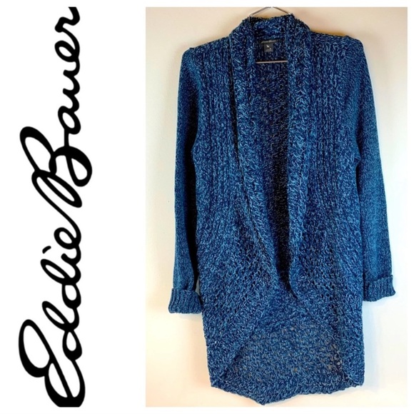 Women’s Eddie Bauer Two Tone Knot Blue Open Front Cardigan- Sz- M - Picture 1 of 10